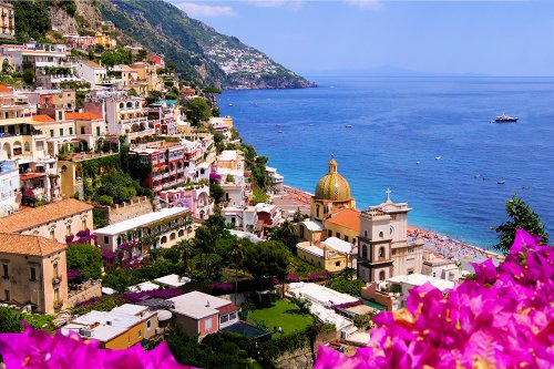 Italy Positano with flowers Amalfi Coast