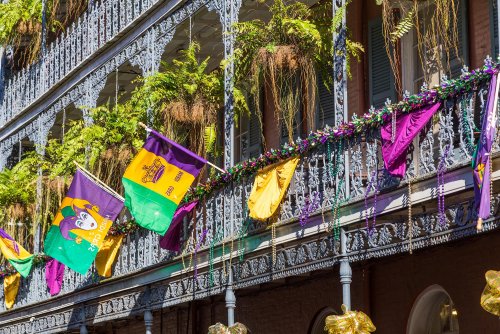 Southern USA French Quarter decorated for Mardi Gras in New Orleans2