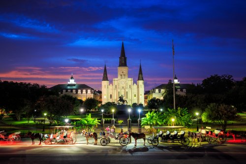 Southern USA Saint Louis Cathedral and Jackson Square in New Orleans