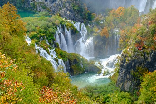 Waterfall over the Plitvice Lakes