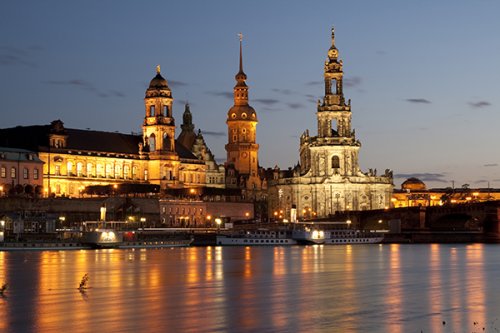 Dresden across river at night